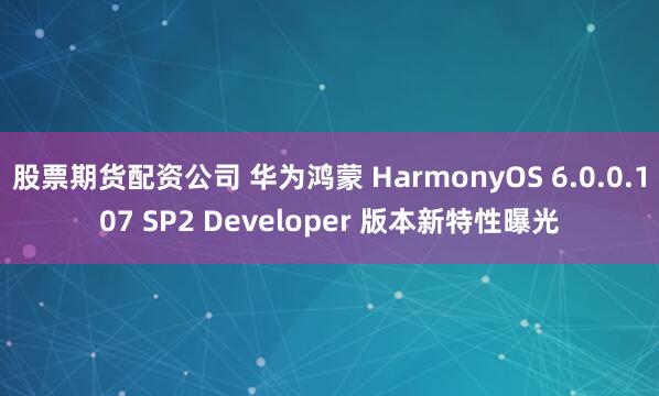 股票期货配资公司 华为鸿蒙 HarmonyOS 6.0.0.107 SP2 Developer 版本新特性曝光
